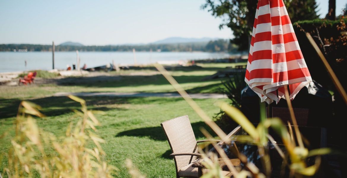 Views of Rathtrevor beach from the patios of our Beachfront units