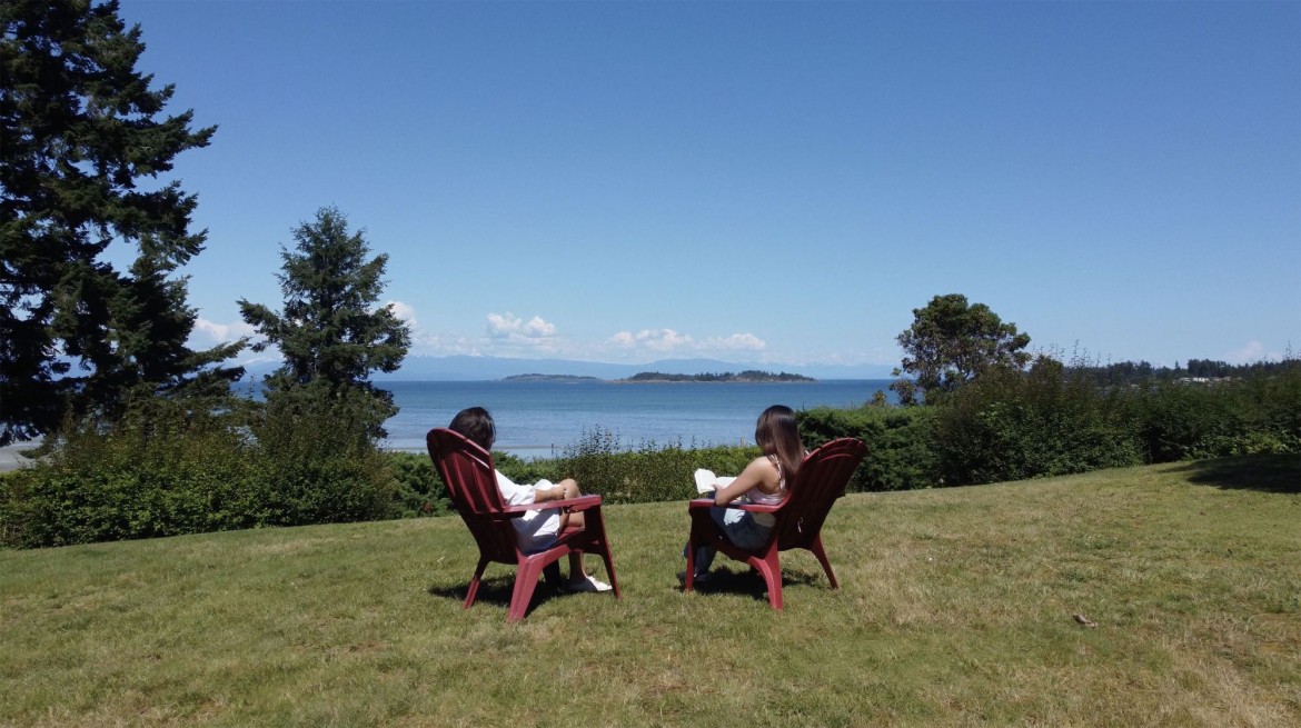 Sitting together on the ridge overlooking Rathtrevor Beach