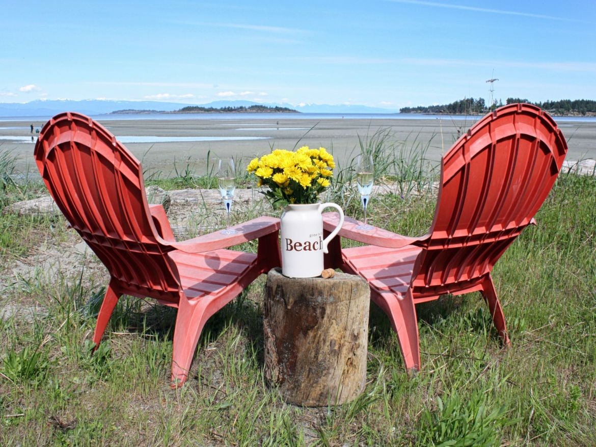 Views of Rathtrevor beach from the patios of our Beachfront units